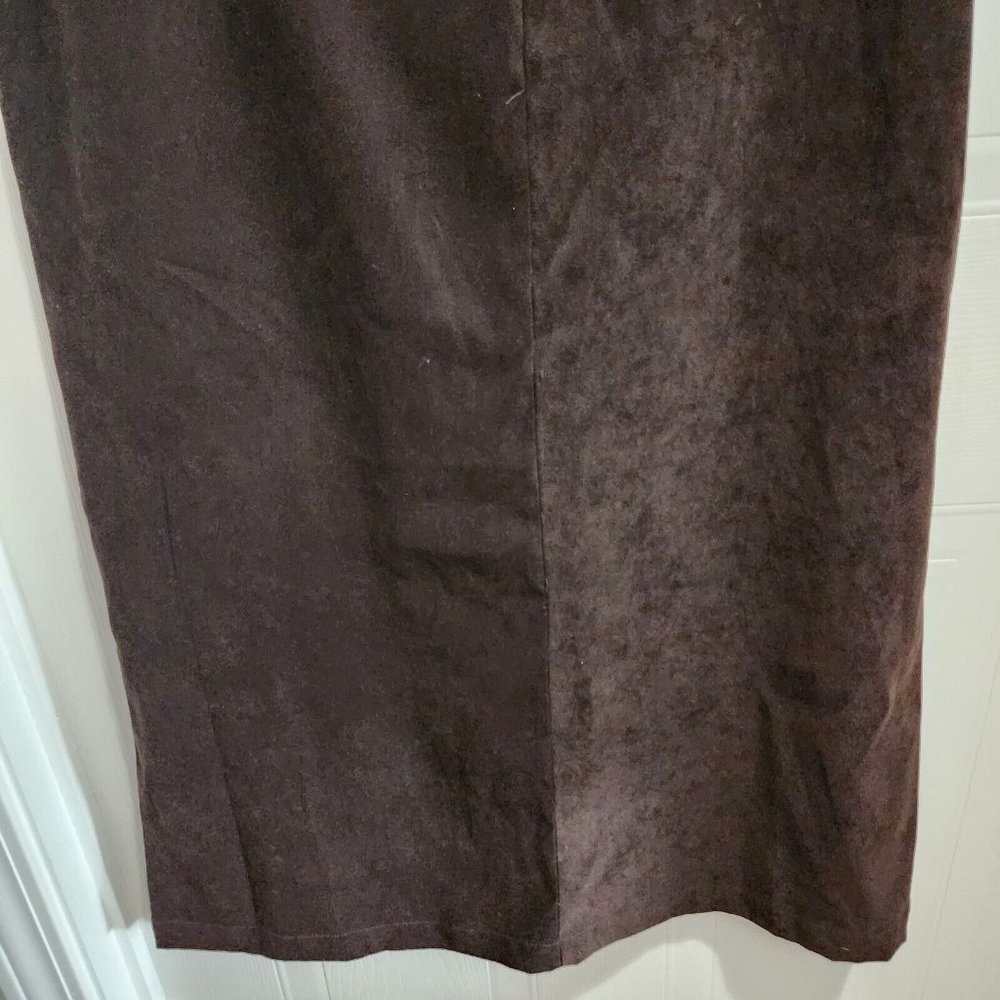 IVY Women's Long Stretch Maxi Pencil Skirt Suede Brown Retro 90's Goth Size 8 - Picture 4 of 10